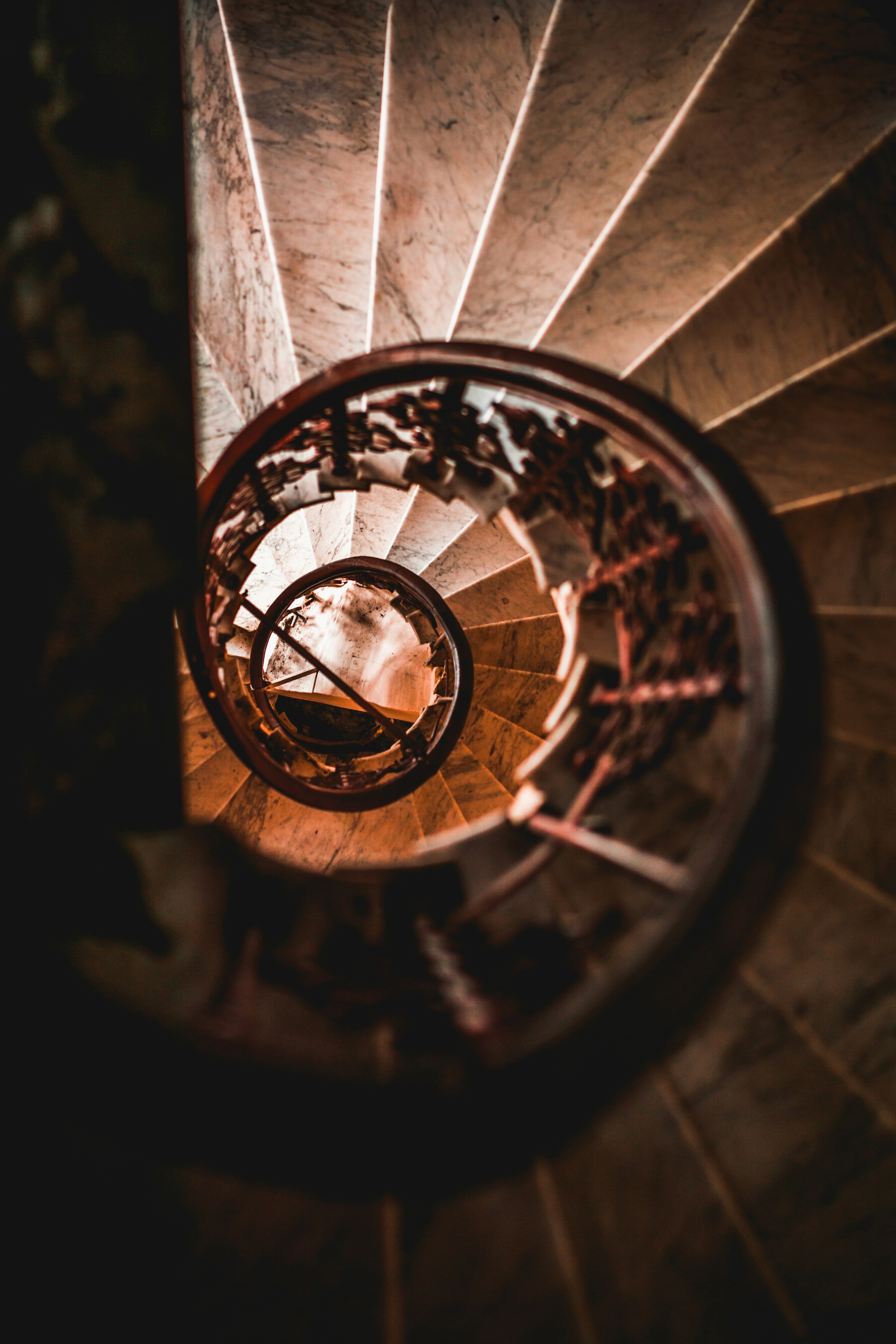 top view photography of spiral staircase